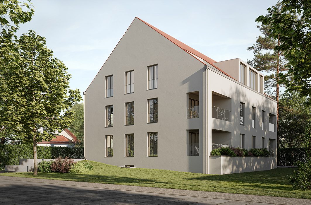 Moderne Mehrfamilien-Wohnanlage mit Satteldach und Balkonen, Neubauprojekt Bad Saarow